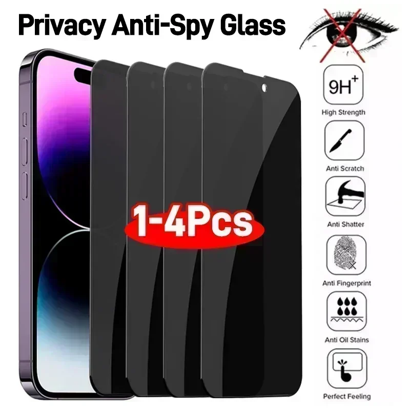 

1-4Pcs Privacy Screen Protectors For iPhone 15 14 11 13 12 Pro Max Mini 7 8 Plus Anti-spy Tempered Glass X XS Film Accessories