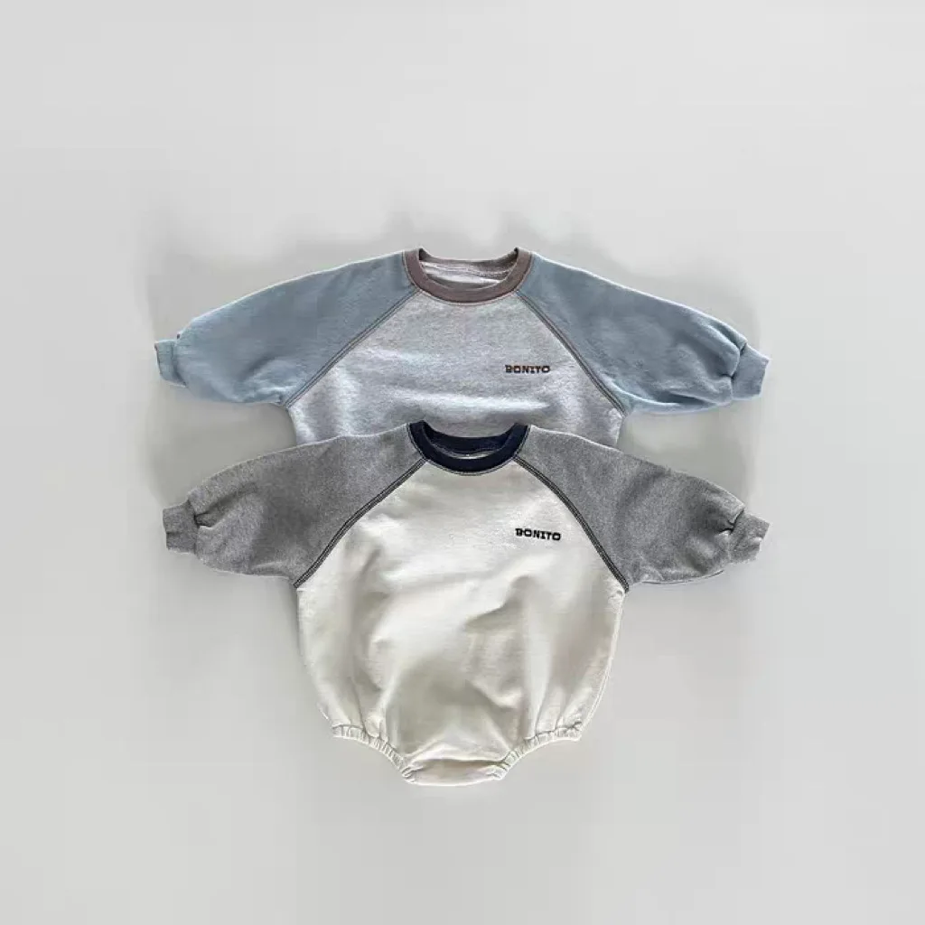 Korean Version Ins Splicing Sleeve Jumpsuit, Spring and Baby Clothes, Cute Baby Autumn Clothes, Triangle Khai, Crawling Clothes
