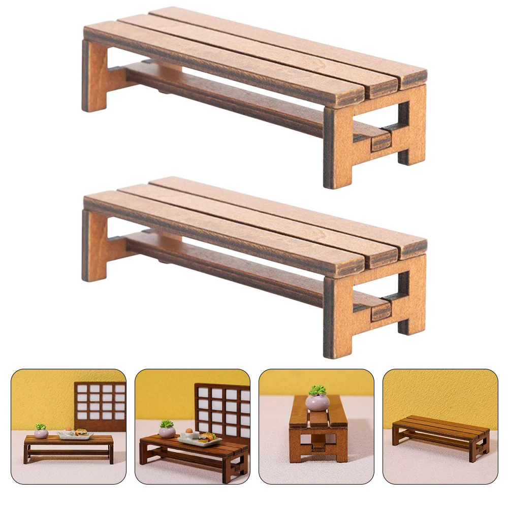 2 Pcs Mini Wooden Ornament Chair House Furniture Decor Miniature Bench Accessories Storage Bookcase Model Toy