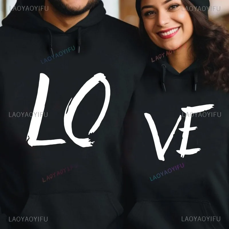 Fashion Couple Hoodies Printed with LOVE Letter His and Hers Bride and Groom Anniversary Bridesmaid Wife and Husband Unisex Tops