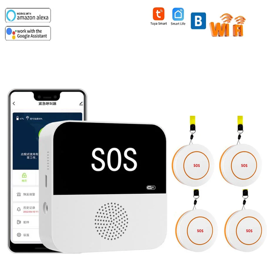 Tuya WiFi SOS Alarm System With Elderly Emergency Pager Doorbell Function Smart Life for the Senior and Kids