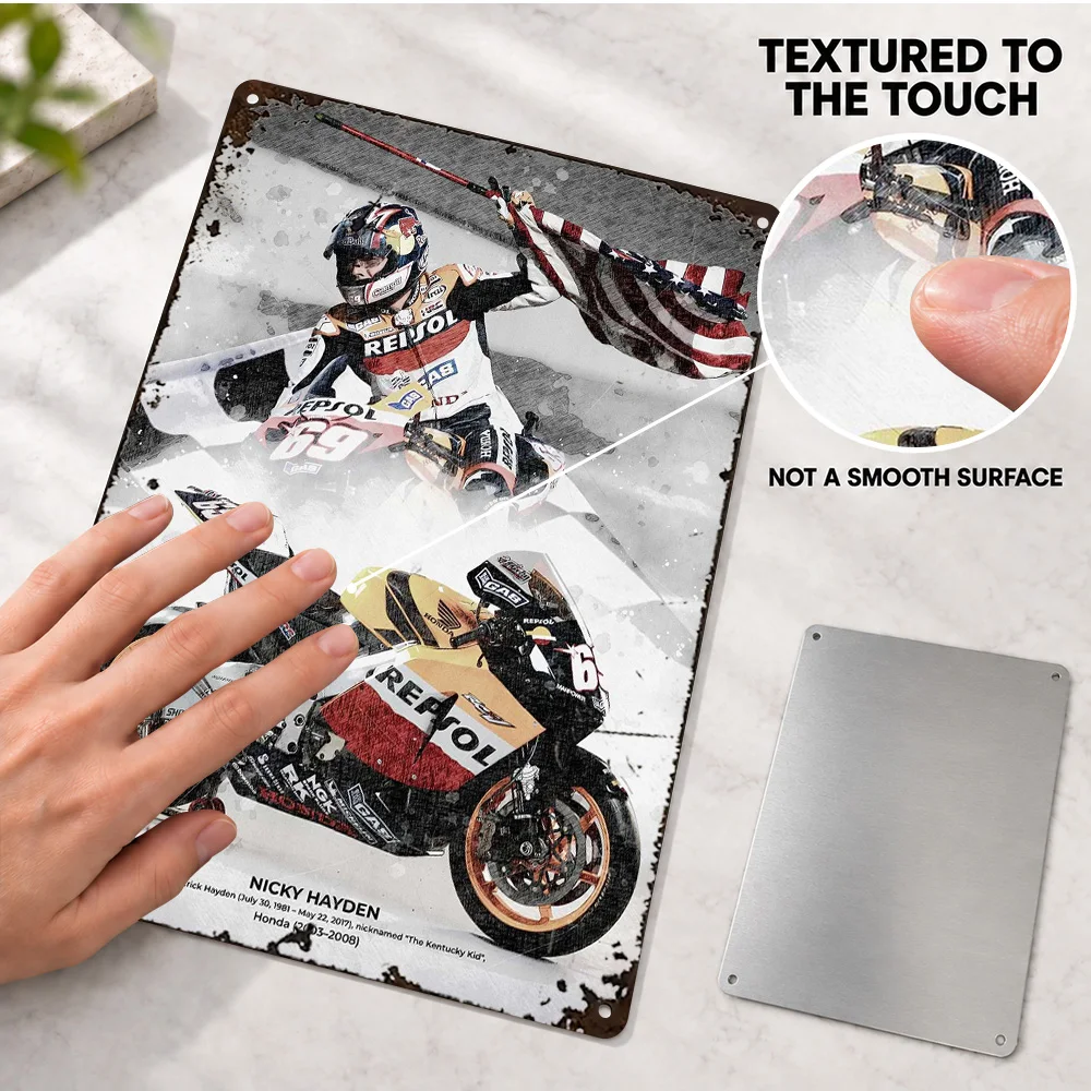 Nicky Hayden MotoGP Printed Poster Customized Aluminum Metal Sign Watercolor Collage Wall Art For Man Cave Motorcycle Fan Gift