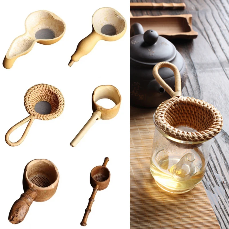 New Tea Strainers Bamboo Rattan Gourd Shaped Tea Leaves Funnel for Tea Table Decor Tea Ceremony Accessories