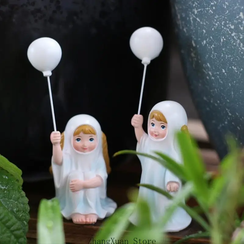 Halloween-Geistermädchen-Figuren-Set, 2-teilige Tischdekoration aus Kunstharz mit weißem Ballon-Detail für Kaminsims, und – Detail 9