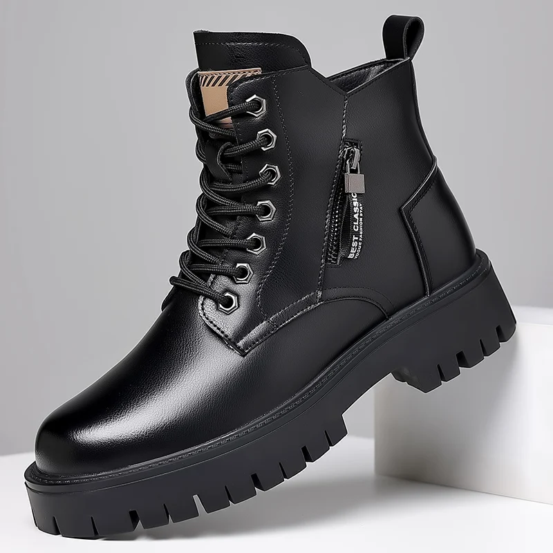 Autumn Winter Classic Warm Snow Boots Men's Thick Soles Non-slip Work Boots Men's Outdoor Casual Shoes Big Head Leather Shoes