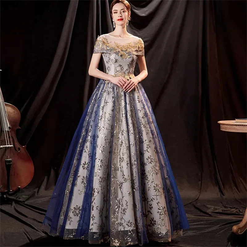 2026 Party Maxi Dresses Women's Embroidery Diamonds Sequined Mesh Perform Dresses Elegant Female Ball-gown A-line Dresses S-5XL