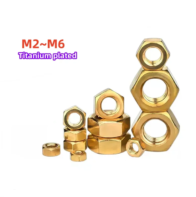 M2 M2.5 M3 M4 M5 M6 Hex Nuts Titanium Plating Gold Carbon Steel Hexagon Nuts Metric Fasteners Hardware Tools