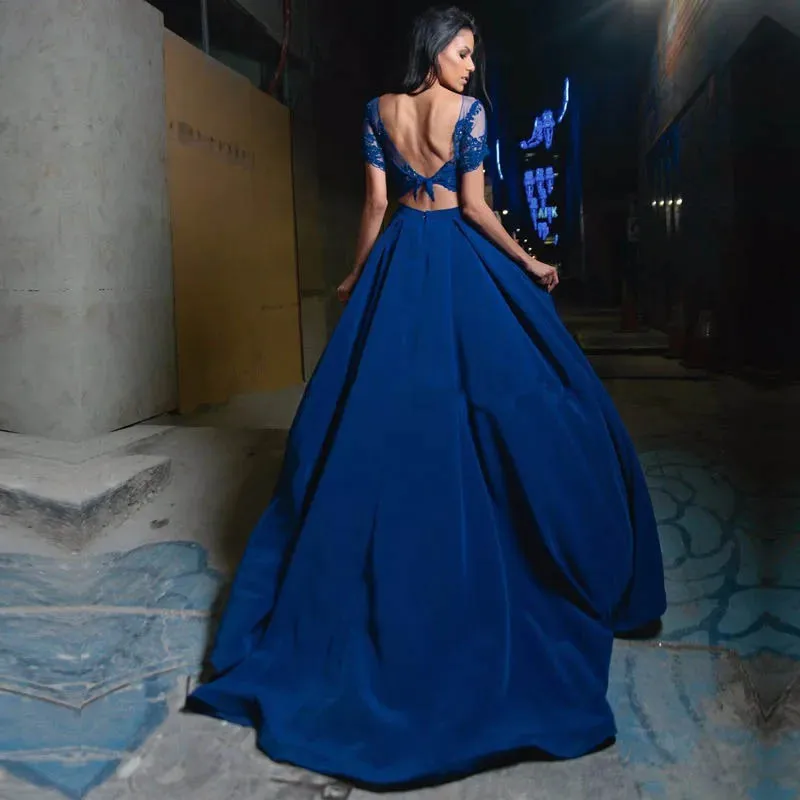 Elegante Royal Blue A line Custom Backless Evening due pezzi abito da ballo madre della sposa abiti