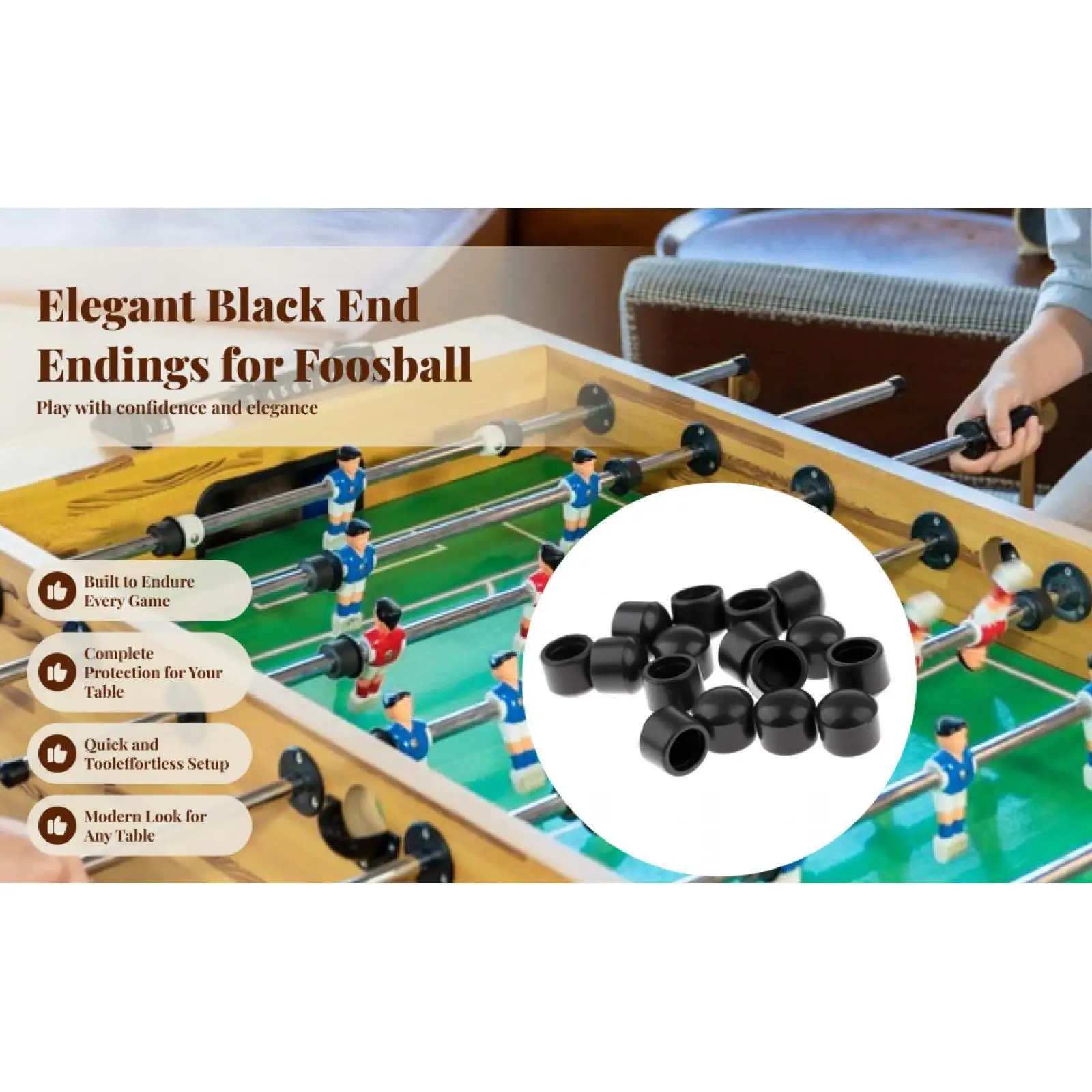 Durable Black Pp Rod End Caps for Table Soccer Machine Protective Cover 16 Pieces for Indoor Gaming