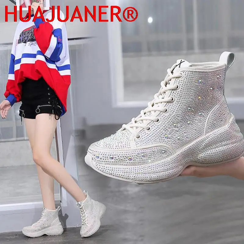 2023 Shiny Rhinestones Thick Sole Autumn Winter Short Ankle Women Boots Women\'s Shoes for Woman Booties Boots for Women