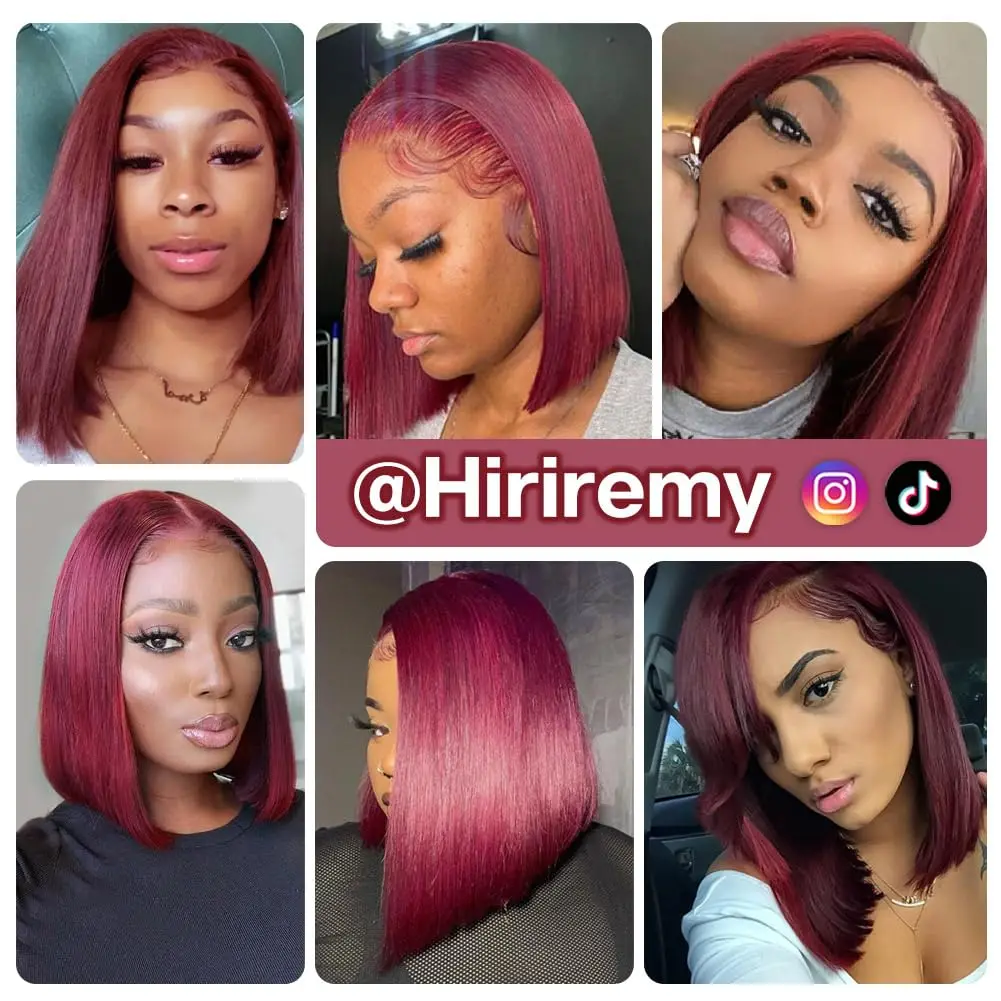 99J Burgundy Short Bob Wigs Human Hair 10 Inch Light Straight Short Bob Human Hair Wigs for Black Women Wear and Go Glueless Wig