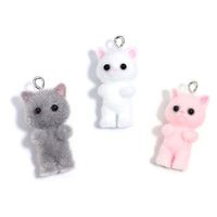 5pcs/lot Cute Flocking Cat Resin Charms Animal Pendant DIY Phone Chains Keychain Earring Accessory for Jewelry Making Finding