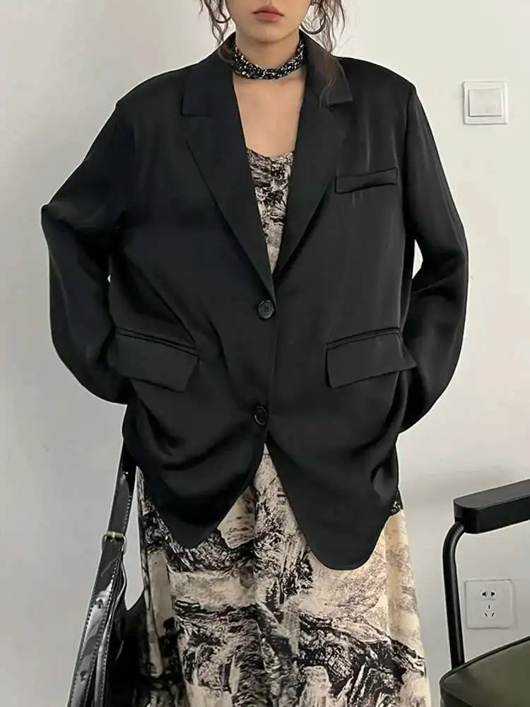 BJTZ Back Slit Silk Face Sunscreen Suit Cardigan Jacket For Women 2025 Summer New Black Light Loose Fitting Casual Blazer HL712