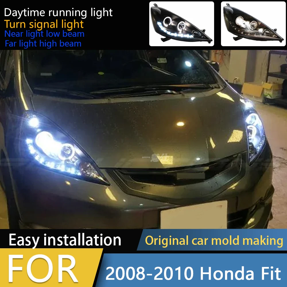 

Для Honda Fit 2008-2010 фара в сборе, модифицированный светодиодный ангельский слезный глаз, дневные ходовые огни, DRL, излучающий диод, передние фонари