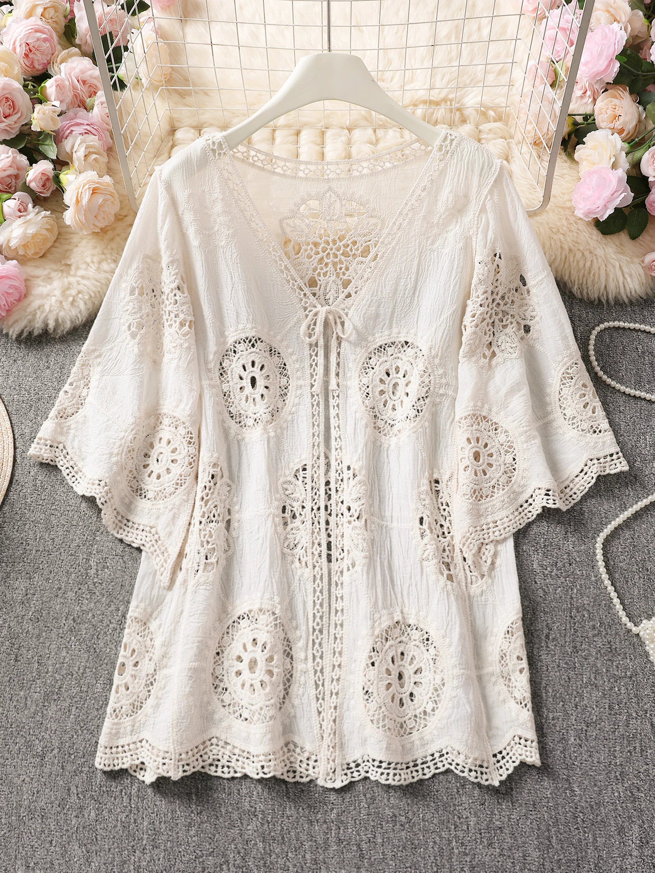 

Женская вязаная крючком толстовка-худи, легкий трикотажный свитер свободного кроя, пляжная накидка в стиле бохо, повседневная куртка для весны и лета