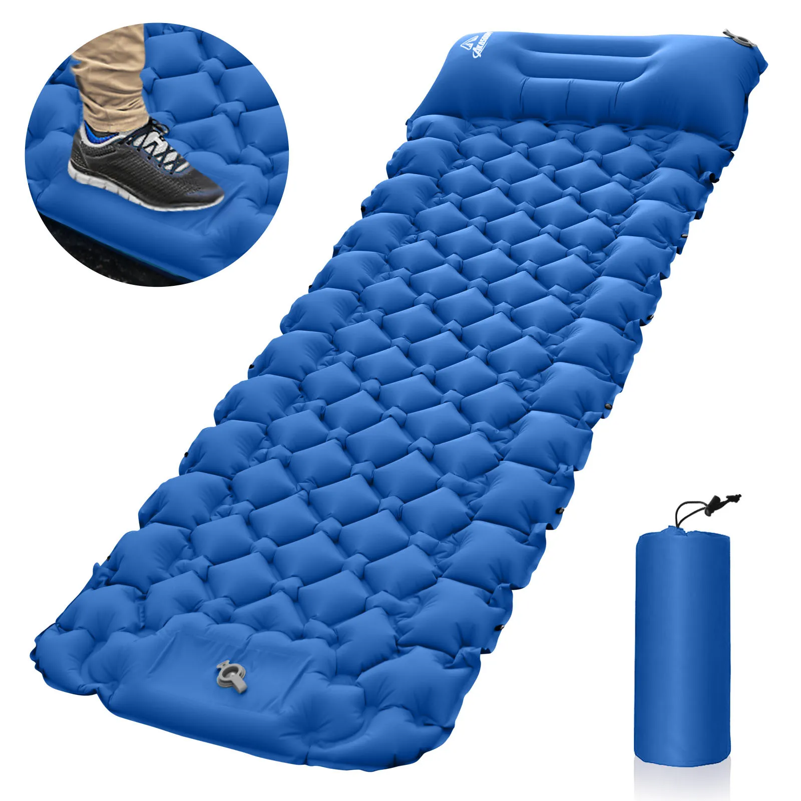 Outdoor Camping Inflatable Mattress Sleeping Pad With Pillows Ultralight Air Mat Built In Inflator Pump Hiking