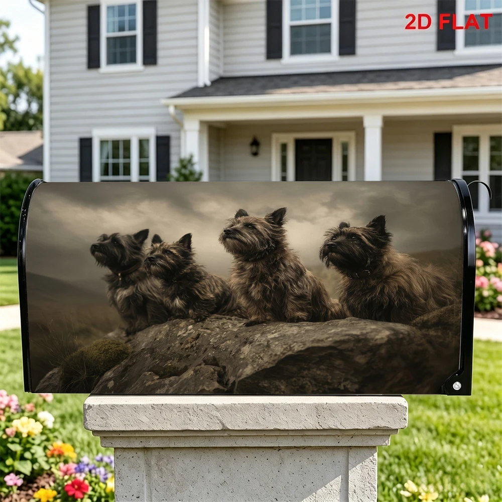 Cubierta para Buzón con Diseño de Cairn Terriers en un Paisaje de Roca - Decoración para Buzón con Temática Canina