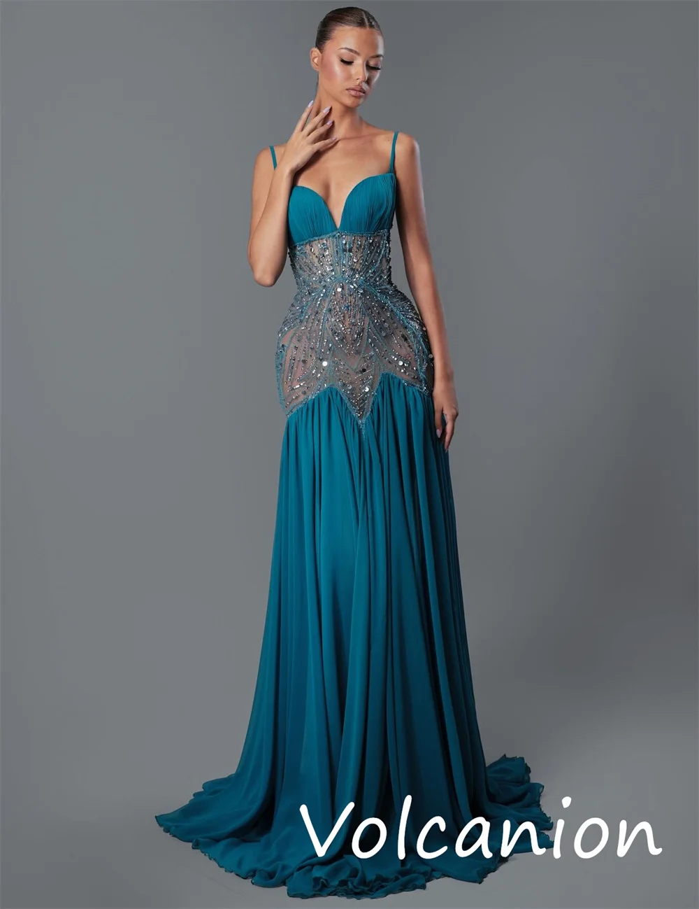 Customized Intricate Matching Jersey Sequined Pleat A-line Sweetheart Long Dresses Bespoke Occasion Classic