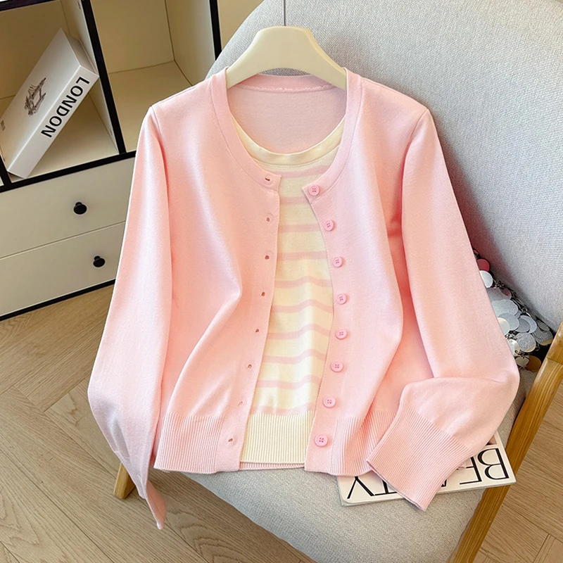 

2025 Fashion New Fall Winter Fake Two-piece Splicing Loose Knitted Tops For Women O-Neck Long Sleeves Casual Knitwear Sweater