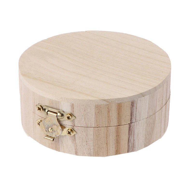 1Pc Vintage Round Wooden Storage Box Jewellery Box DIY Handmade Home Creative Case Box Craft Clay Bottom Lid Lock Storage Box