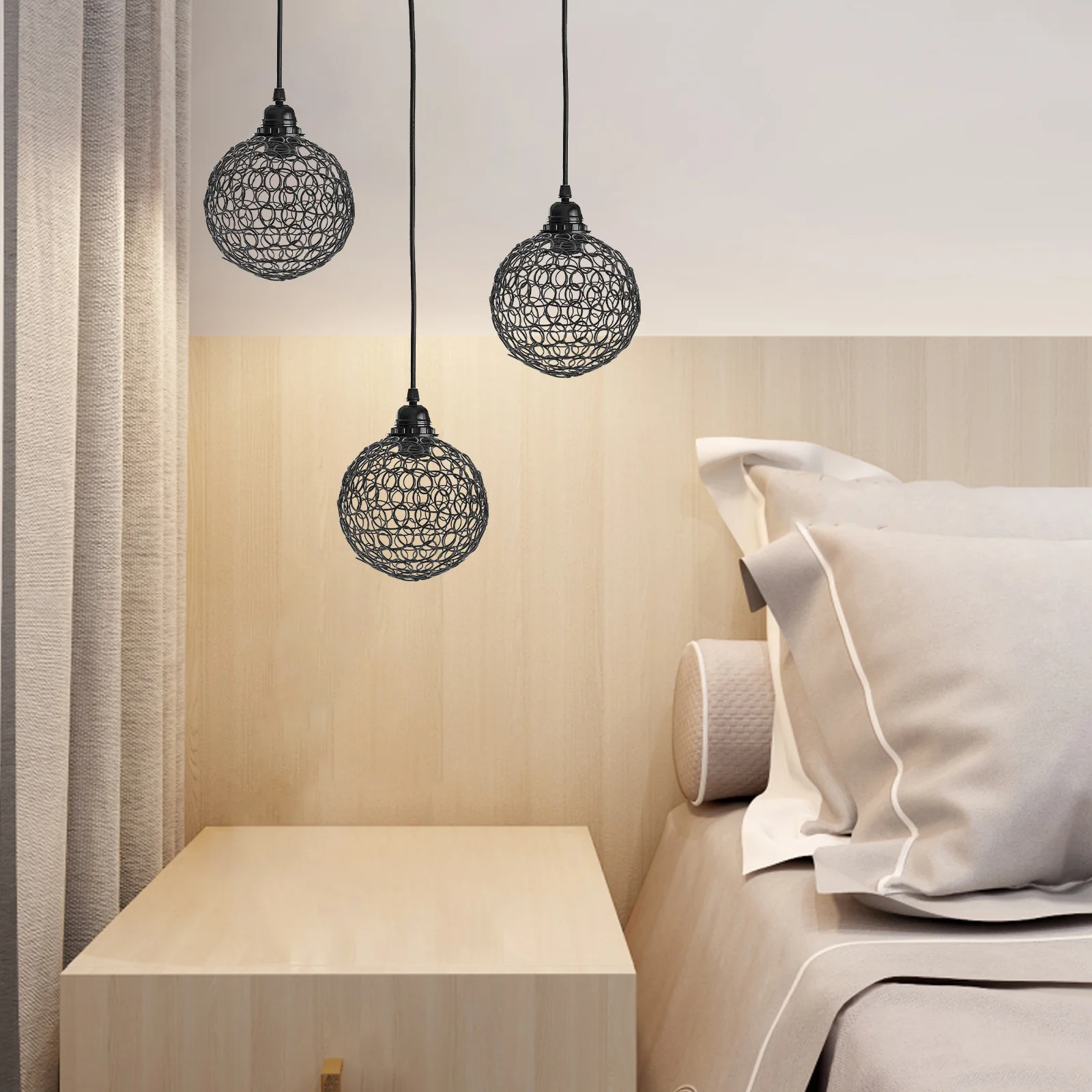 

Retro Industrial Lamp Cage Shade Spherical Hollow Out Metal Light Cover for Bedroom Dining Room Ceiling Pendant Fixture