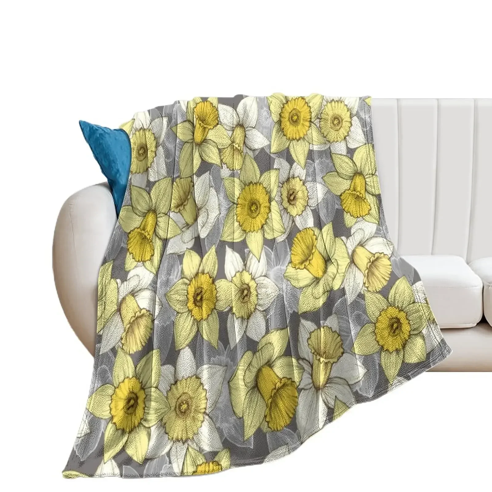 

Daffodil Daze - yellow & grey daffodil illustration pattern Throw Blanket Travel Soft Beds Blankets