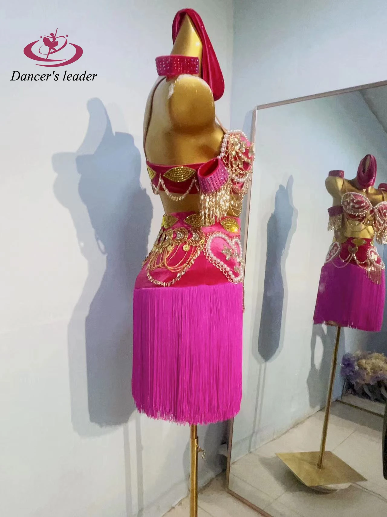 Latin Dance Costume, Rhinestone Women's Clothing, High-end Custom Pearl Bra, Tassel Skirt, Samba Dance Dress, Performance Dress