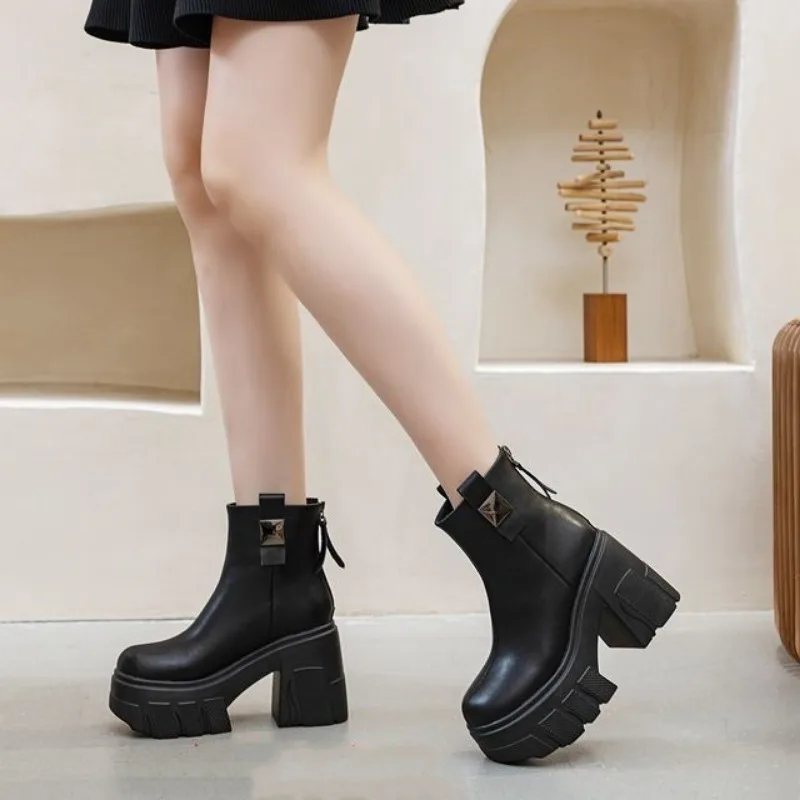 11cm New Genuine Leather Autumn Women High Brand Increase Casual Ankle Boots Platform Wedge Pumps Heels Shoes Winter ZIP Booties