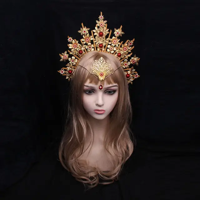 Gold sun crown Moon Halo nakrycie głowy biżuteria ślubna ślubne akcesoria do włosów ozdoba ślubna do włosów, korona ślubna korona bogini bajki