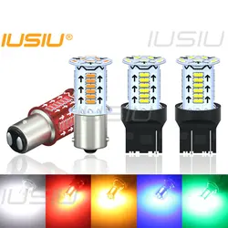Iusie-bombilla Led estroboscópica para freno trasero de coche, luz de marcha atrás de 12V, 2 piezas, P21W, 1156, BA15S, 1157, BAY15D, T20, 7440, 7443, P21/5W