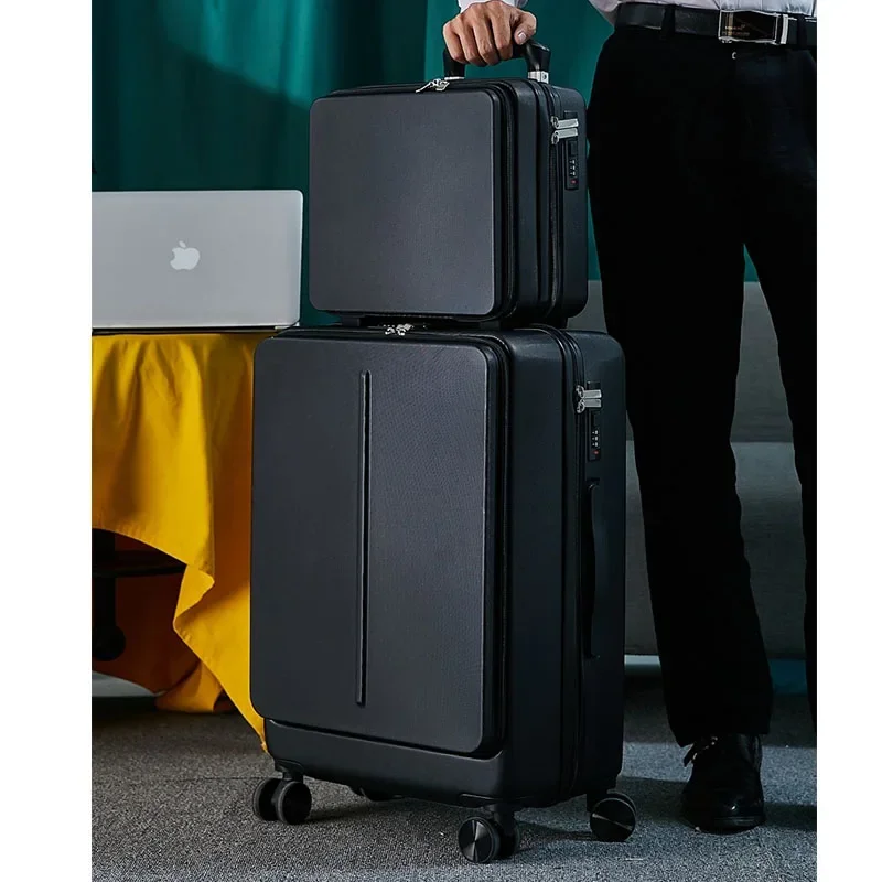 Front Opening Laptop Bag Suitcase Rolling Luggage with Handbag Password Trolley Case Business Suitcase Sets 2 Pieces