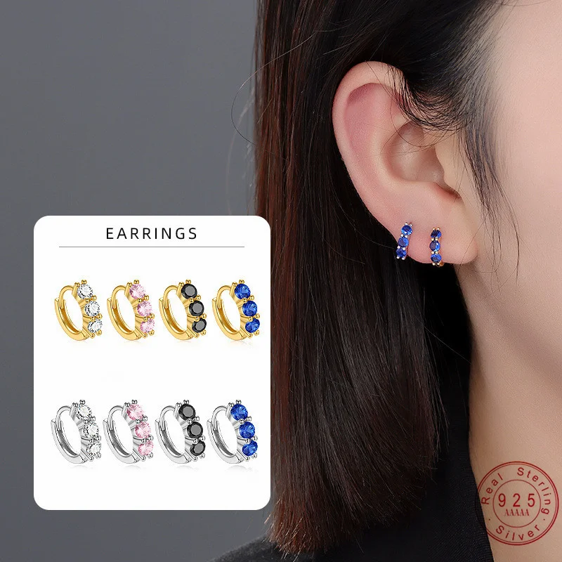 

925 Sterling Silver Classic CZ Huggie Hoop Earrings, White Gold Plated Cartilage Piercing Earrings Ear Cuff for Women