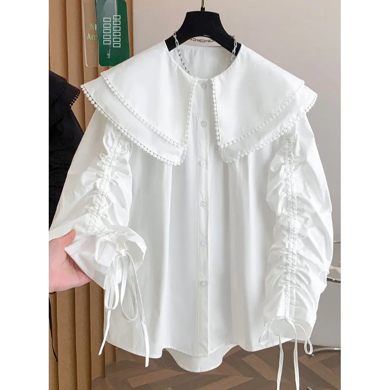 

Женская свободная блузка с воротником-стойкой, весенне-осенняя, универсальная, повседневная, удобная, дышащая, с длинными рукавами, модная верхняя одежда