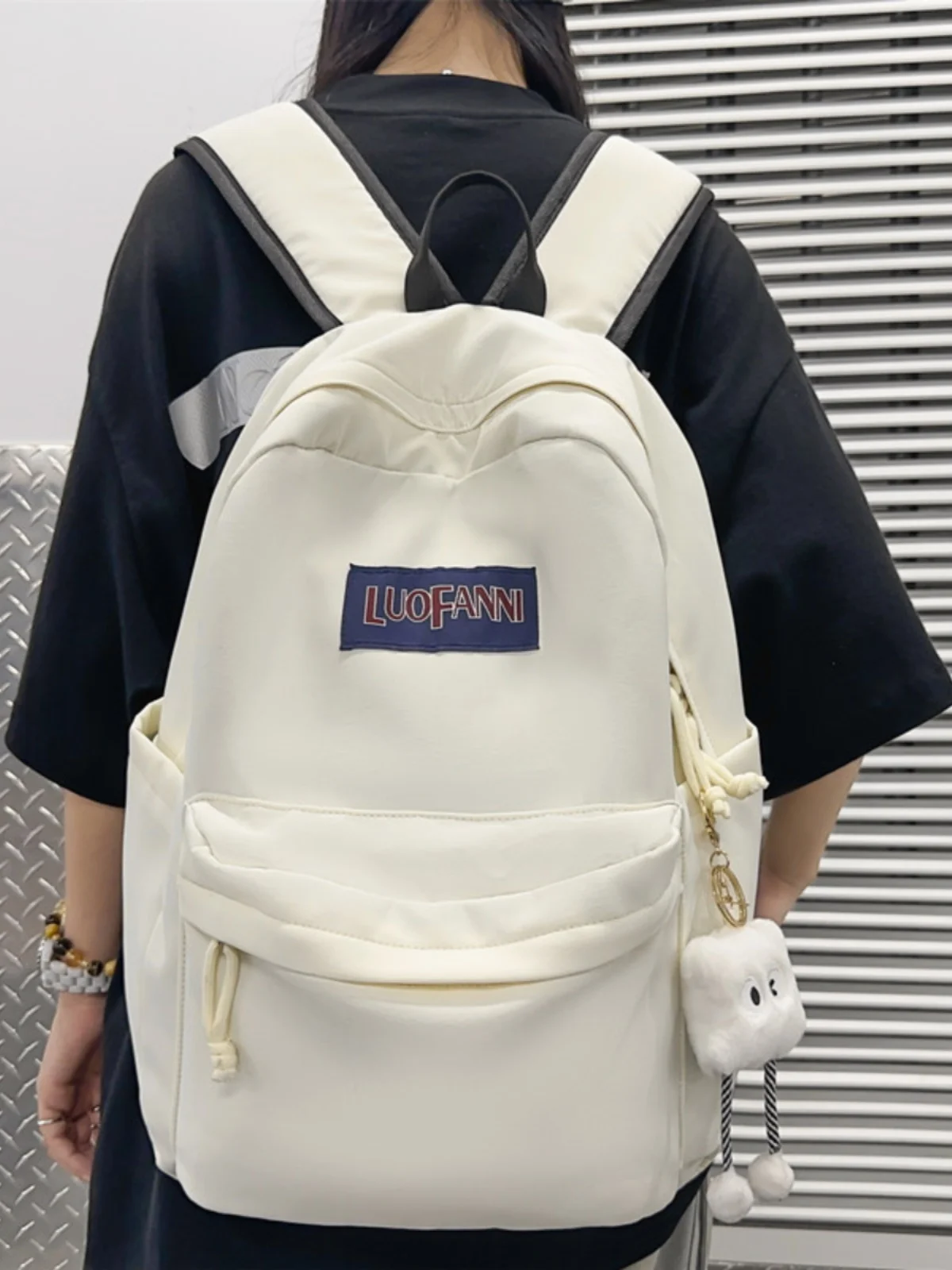 

Harajuku Style Large Capacity Backpack Unisex School Travel Shoulder Bag Polyester Zipper Closure Soft Nylon Material