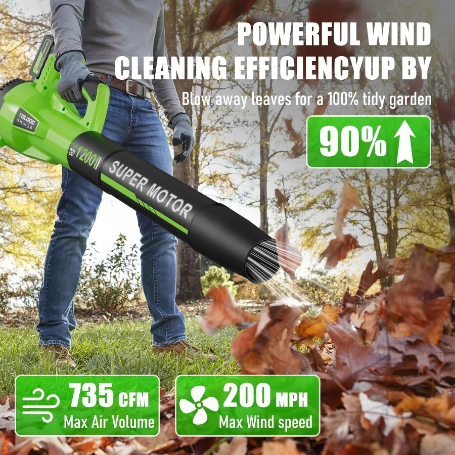 Leaf Blower Cordless 735 CFM Brushless Electric Blower with 2 X 5.0Ah Battery 6 Speed Levels 3 Extension Tubes Lightweight Batt