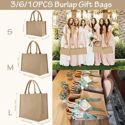 3/6/10Pcs Burlap Gift Bags for Wedding 3 Size Burlap Tote Bags Bulk with Handles Invitation Party Baby Showers Bridesmaid Gifts