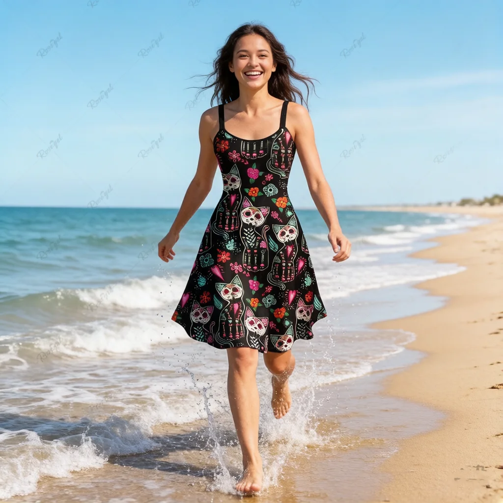 Sukienki hawajskie plus size dla kobiet, kolorowe, z kwiatowym, kocim, sercowym i skrzydłowym nadrukiem, wiosenno-letnie, codzienne, na ramiączkach, sukienki typu tank, vestidos.