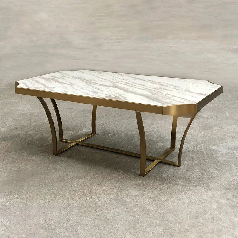 CJ-1 Irregular Coffee Table With Jazz White Marble Top, Stainless Steel Mirror Surface, And Zirconium Gold Base