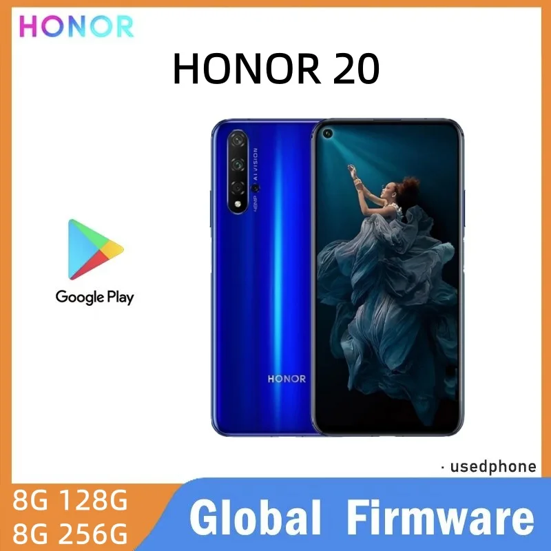 Smartphone HONOR 20 4G Firmware Global Kamera Quad Wide-Angle 48MP Kirin 980 Layar 6.26 inci Magic UI 2.1.0 kondisi bagus ponsel bekas