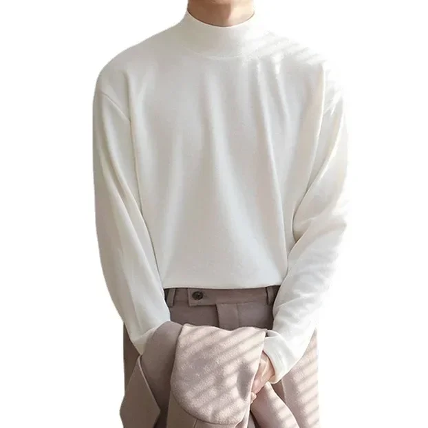 2025 Spring Autumn Winter Solid Casual Plush Turtleneck Men's Loose Bottom Double Faced Velvet Sweater Simple Warm BigSize