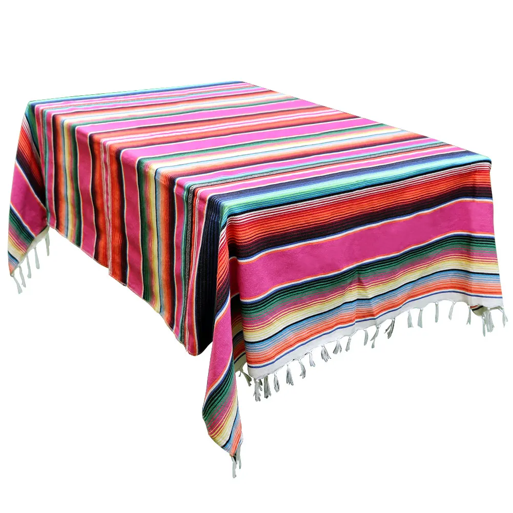 59 x 84 Inch Mexican Tablecloth Striped Blanket for Mexican Party Decorations Square Cotton Mexican Serape Blanket Outdoor Decor