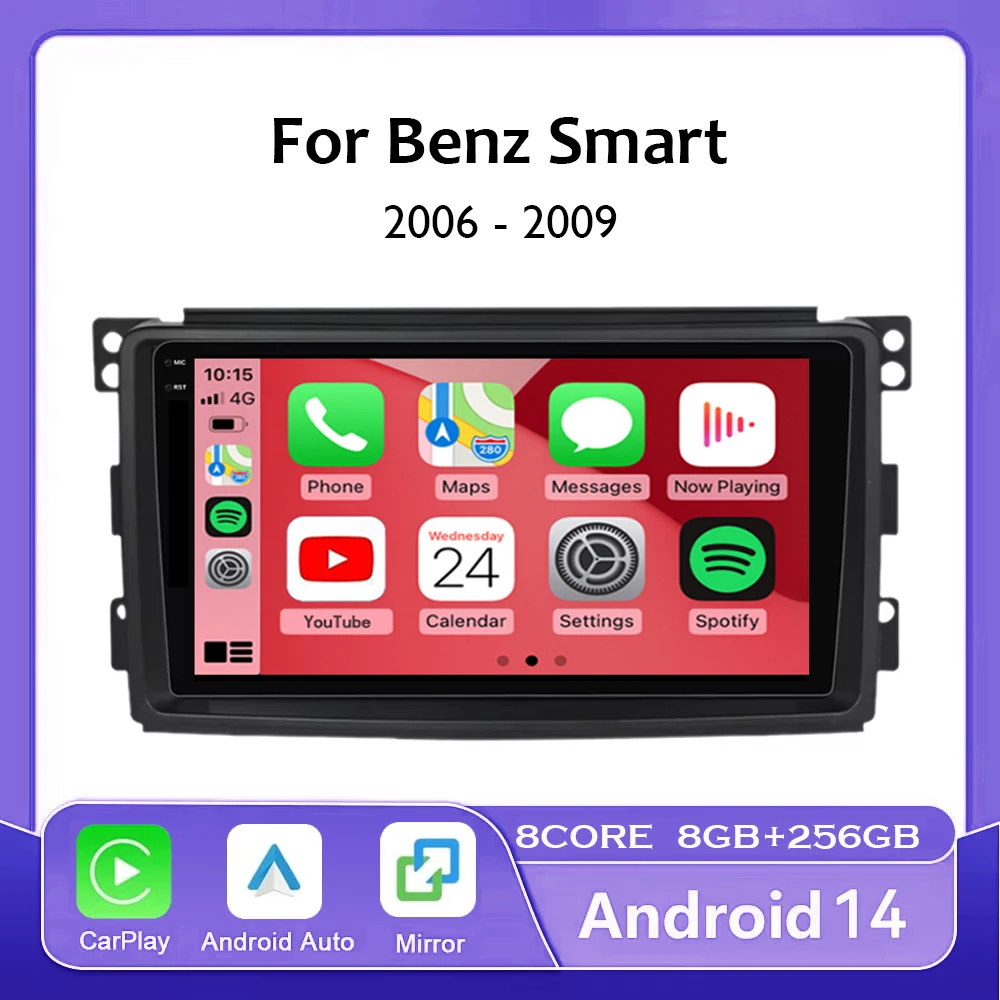 Android 14 Auto Radio Smart Fortwo 451 2005 2006 2007 2008 2009 Wireless Carplay 4G+WIFI Car Multimedia GPS Autoradio No 2din