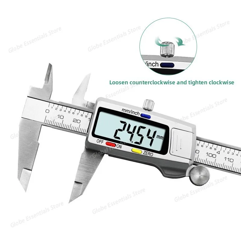 Electronic Digital Vernier Caliper - Internal & External Diameter Measuring Tool, Three-Color Buttons, Stainless Steel, 0-150mm