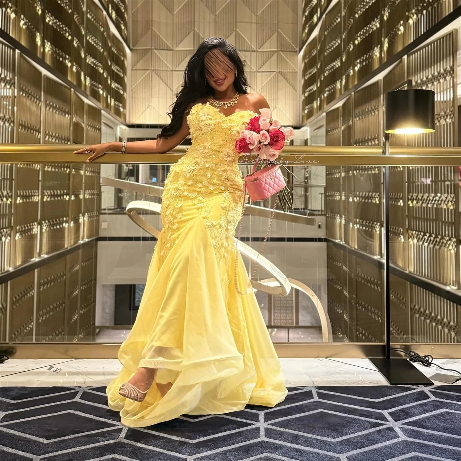 

Yellow Floral Long Bespoke Occasion Gown Evening Dresses Pastrol Unisex Jersey Retro Dubai Saudi Arabic Israel Prom Customized