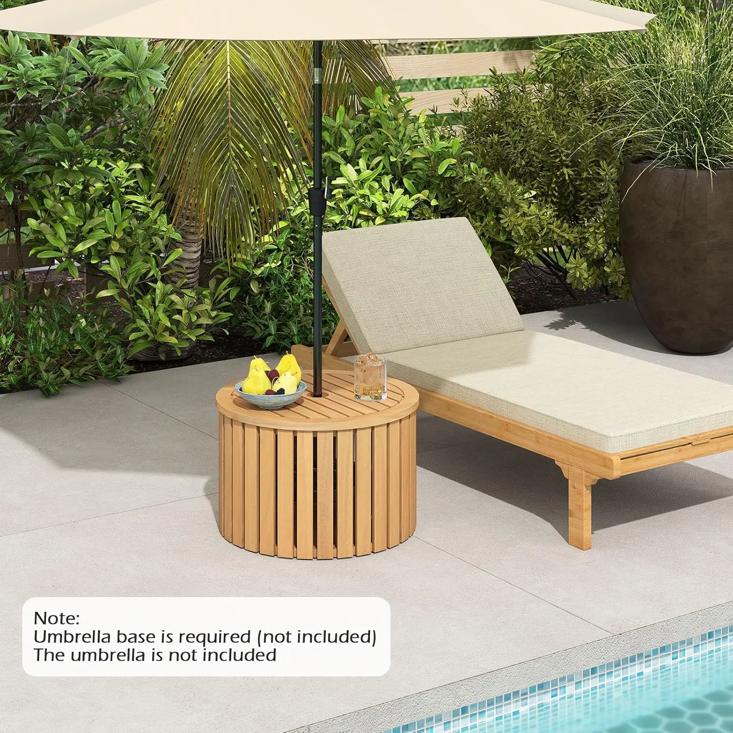 

Outdoor Side Table with Umbrella Hole, Acacia Wood End Table with Storage, Removable Base, Patio Storage Box for Backyard, Balco