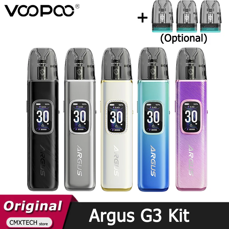 Original VOOPOO Argus G3 Kit 30W Vape 1500mAh Batería con 3ml ARGUS Cartucho de llenado superior V2 0.4/0.7ohm Vaporizador de cigarrillos Vaper