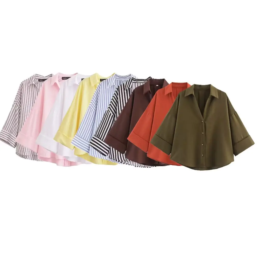 Chemise ample décontractée pour femmes, pour printemps/été 2025, col, boutons, manches larges, Style de vacances minimaliste