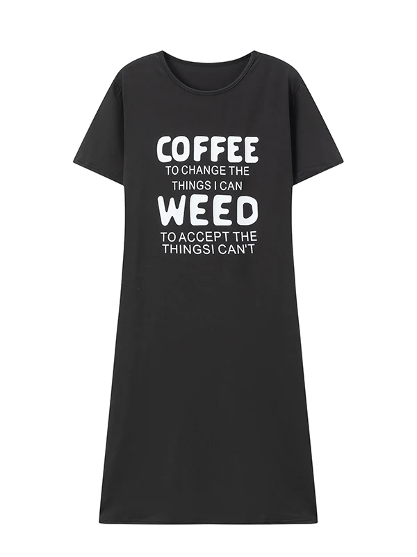 Été nouveau rond Ne lettre imprimer ample décontracté Midi Svel t-shirt Dr femmes trajet Sle Polyester fibre longue jupe