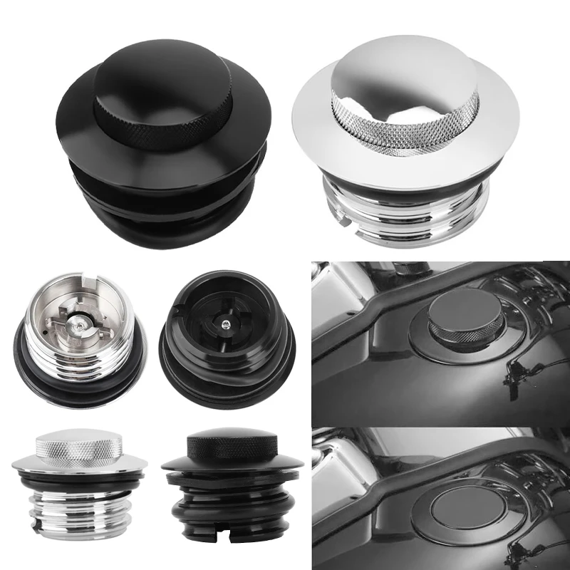 Motorcycle Chrome Black CNC Flush Oil Fuel Tank Cap For Harl