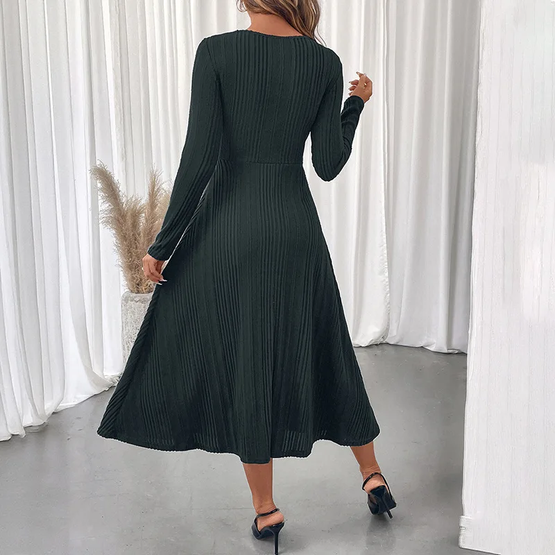 

2025 New Autumn Elegant Commuting Style Sexy Hollow-out Round Neck Pure Color Slim-fitting Dress Summer Dress
